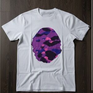 Bape White Tee with Purple and Pink Graphic